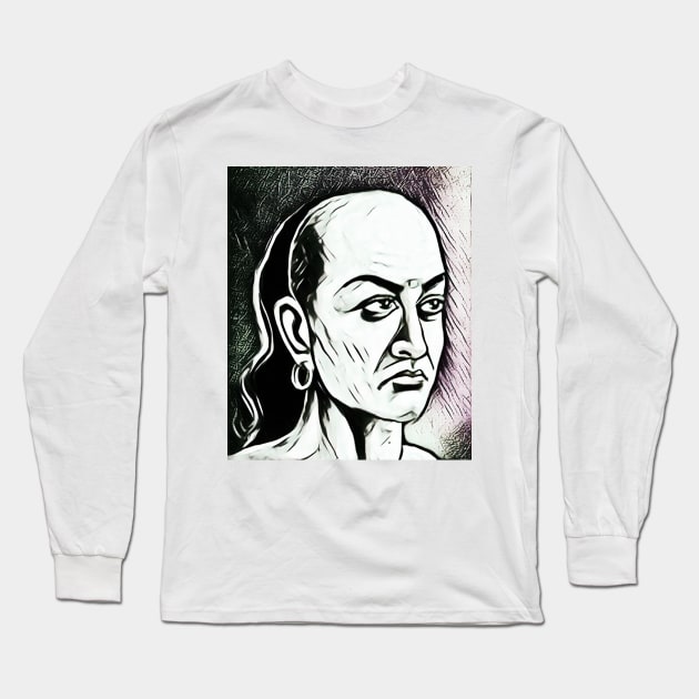 Chanakya Black And white Portrait | Chanakya Artwork 3 Long Sleeve T-Shirt by JustLit